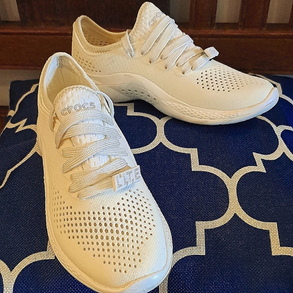 CROCS Cream Sneakers with Mesh Design and Comfort Sole